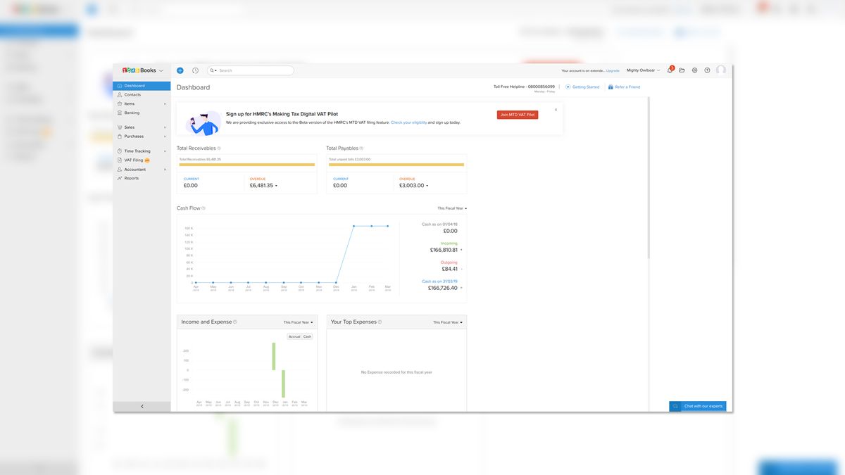 A screenshot of Zoho Books accounting software