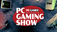 The PC Gaming Show logo, white text on a red bubble