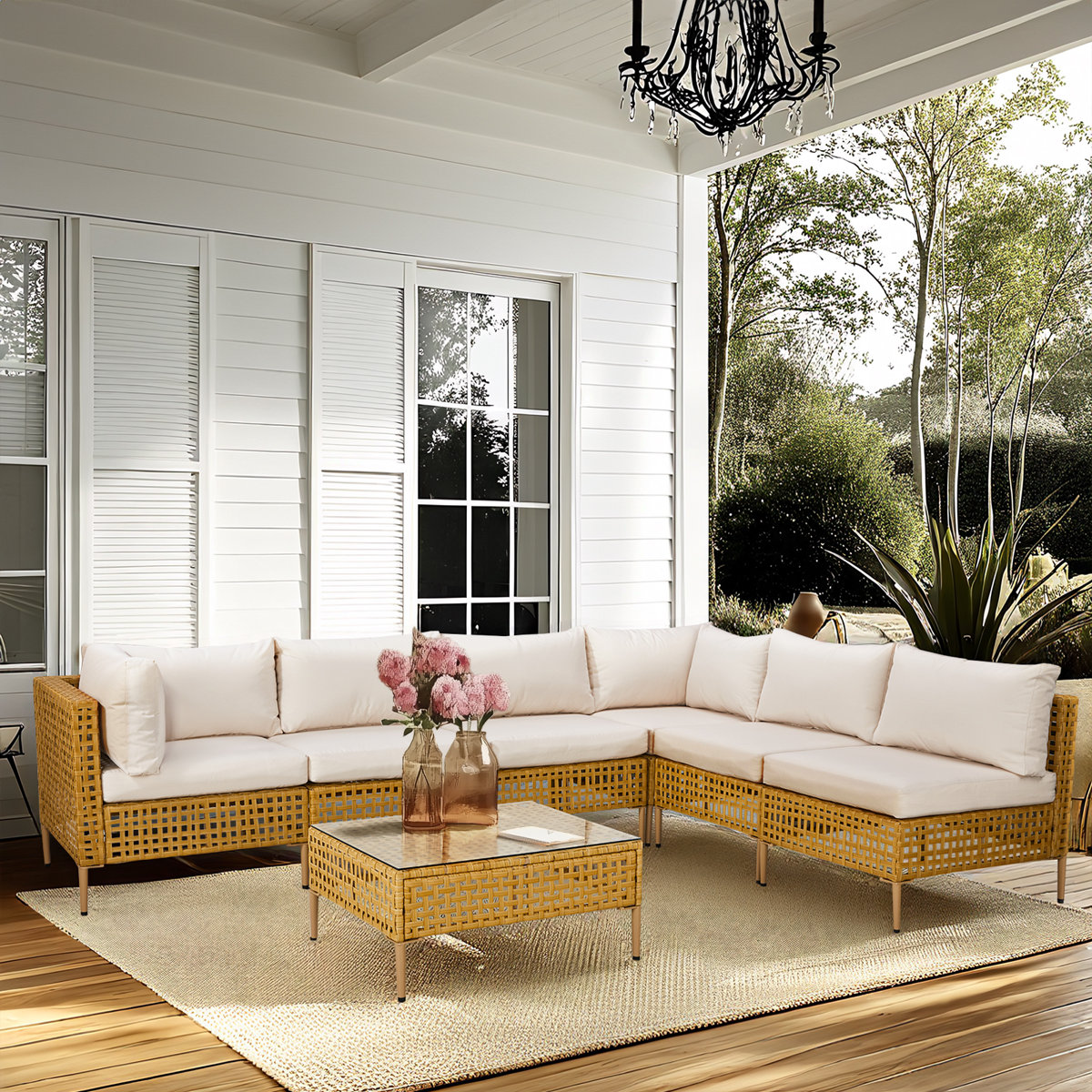 Bayou Breeze Patio 7-Piece Pe Wicker Sectional Conversation Set &amp;amp; Reviews | Wayfair