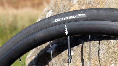 Pirelli Cinturato Road Clincher tires mounted on a rim