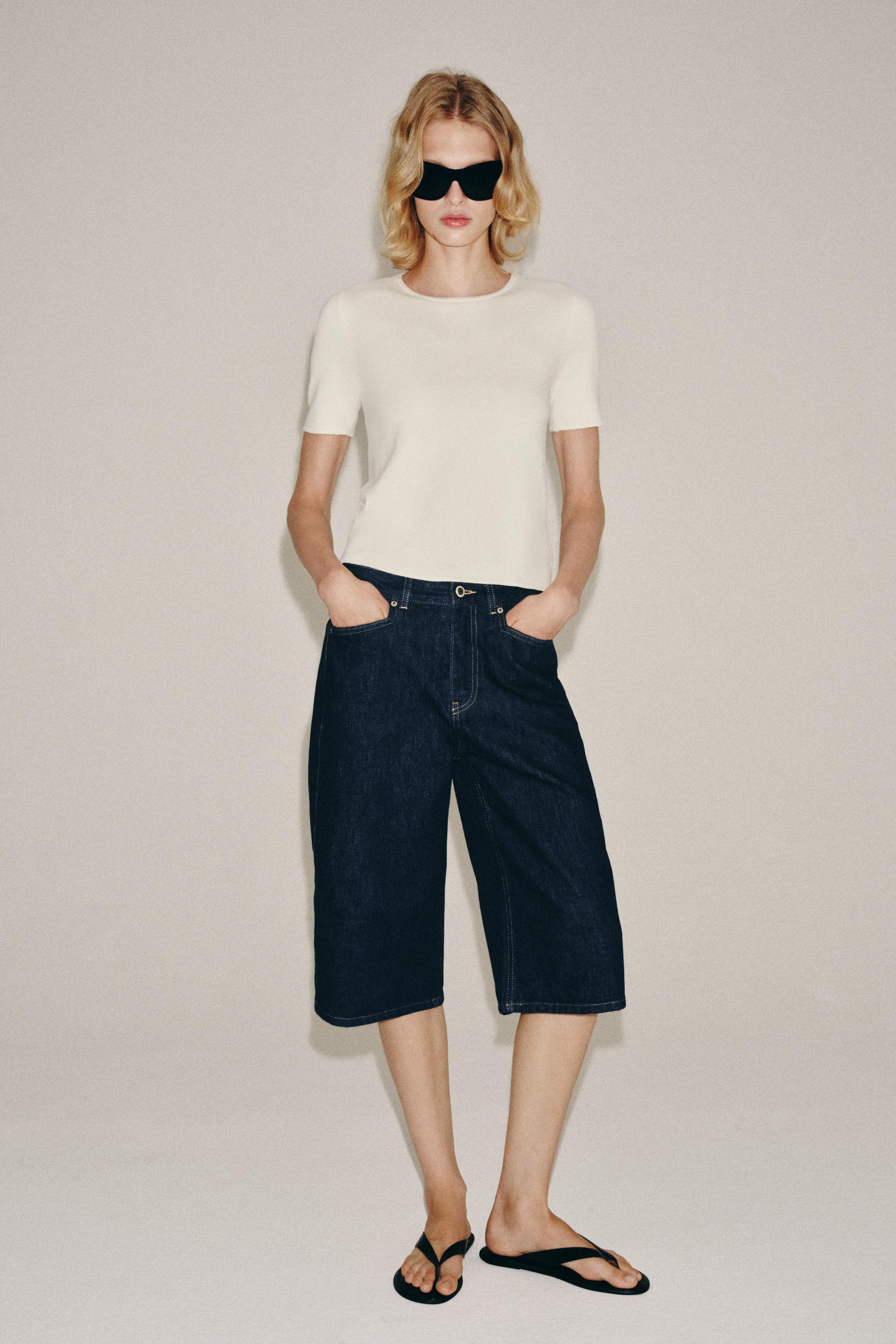 Zw Collection Mid-Waist Denim Bermuda Shorts - Blue - 6