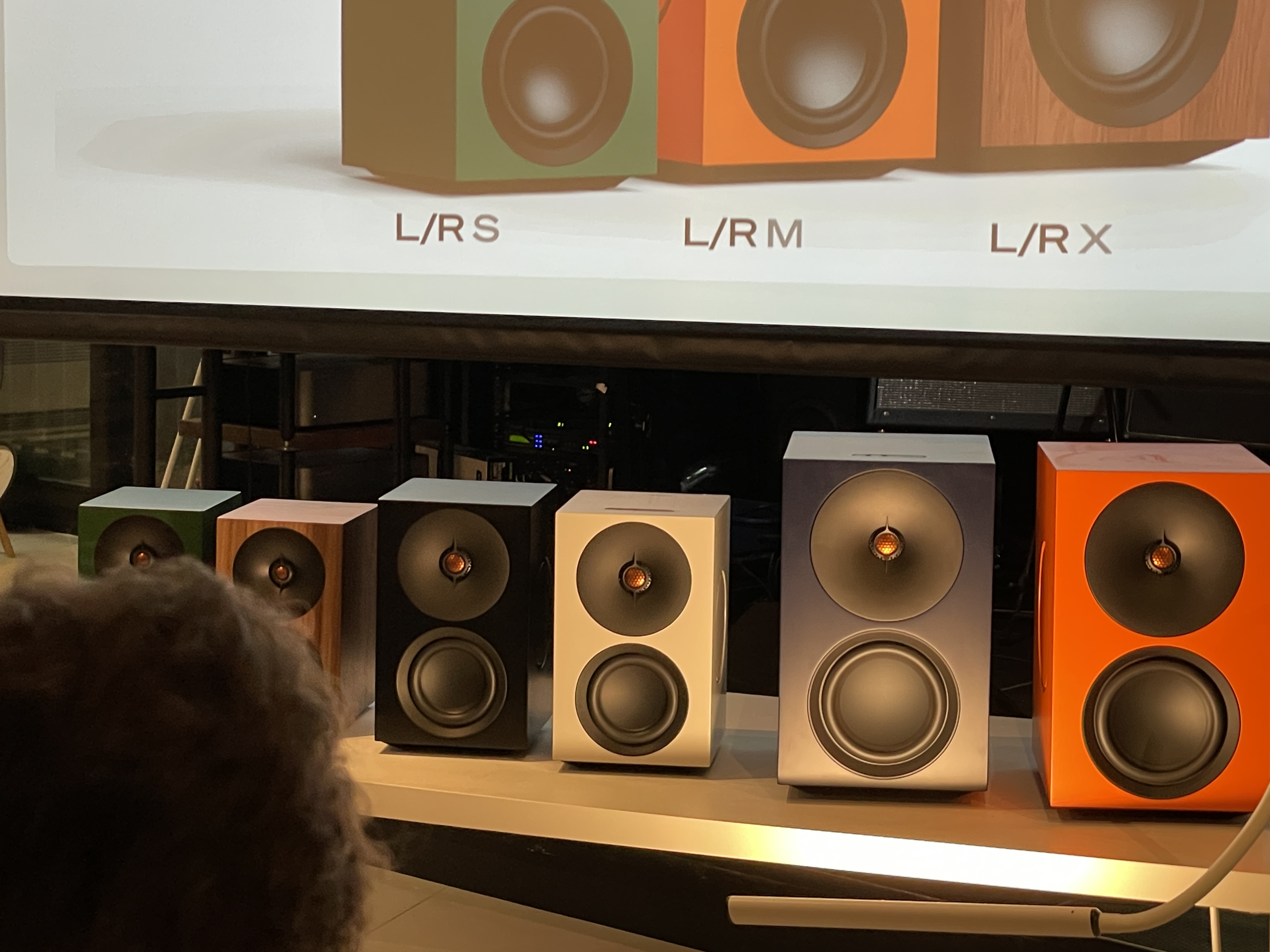 Cambridge's L/R Series in various colors, at Cambridge Audio's Melomania HQ in London, UK