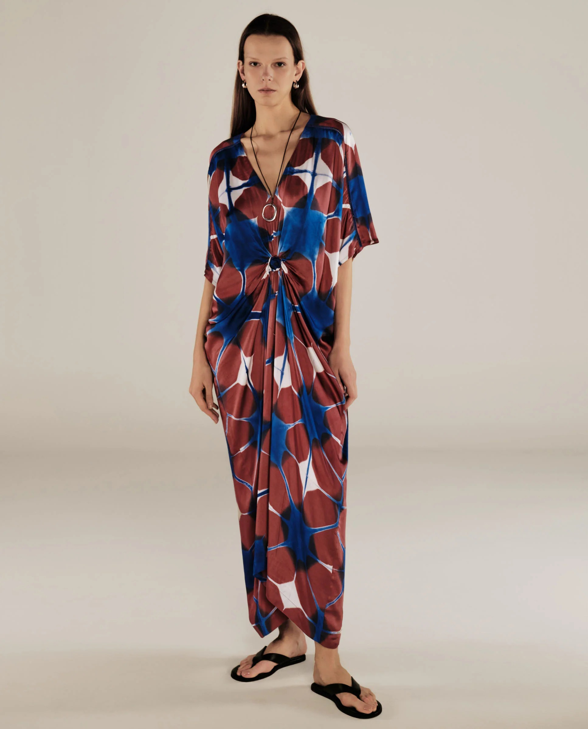 Bruna | Blue & Burgundy Gathered Detail Tunic