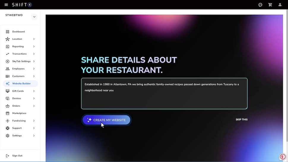 SkyTab Website Builder screenshot from press video