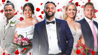 Married At First Sight New Zealand season 4 brides and grooms in wedding outfits 