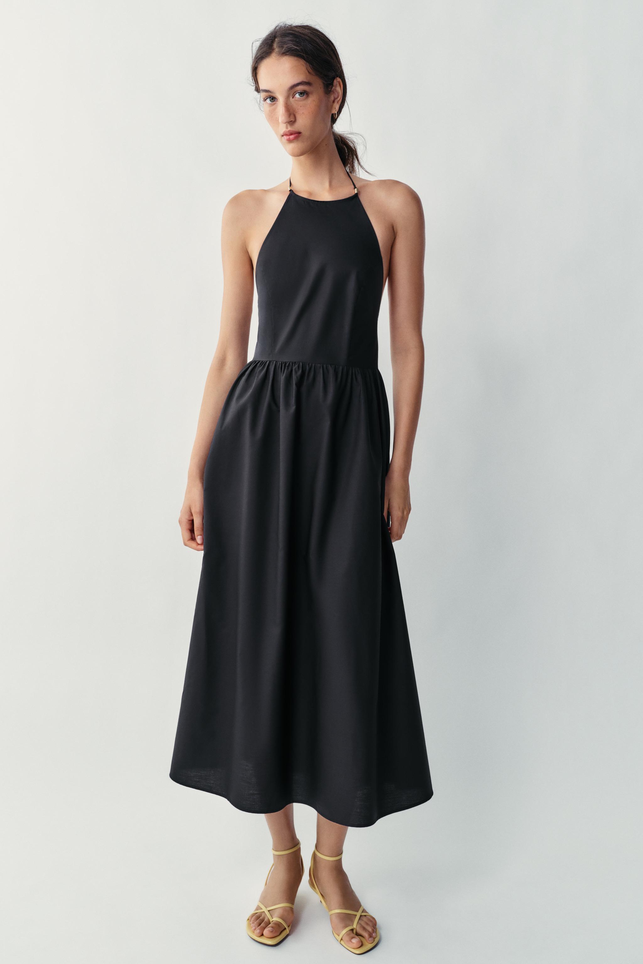 Poplin Midi Dress - Black - Xs