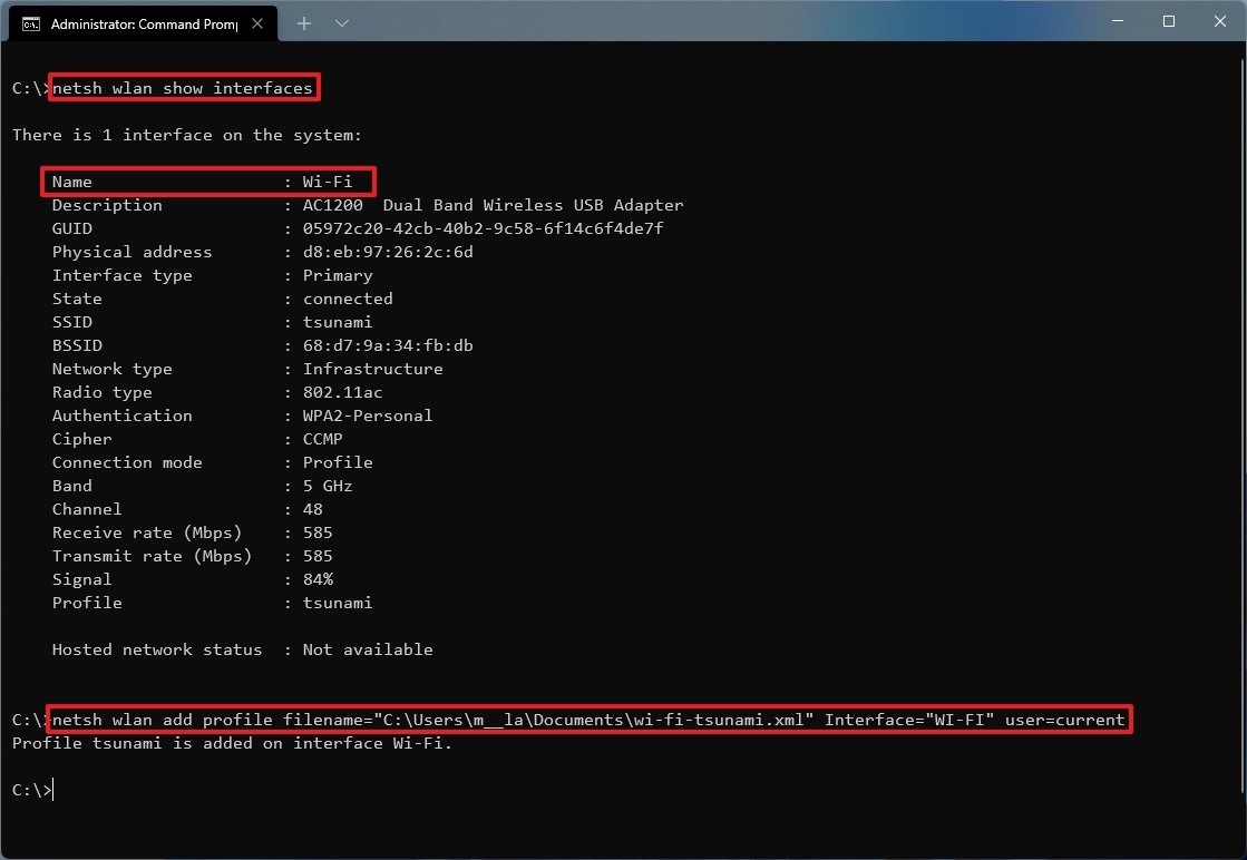 Windows 11 command import wireless profile