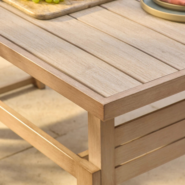 A close up of the corner of Next's Abel Rattan Table