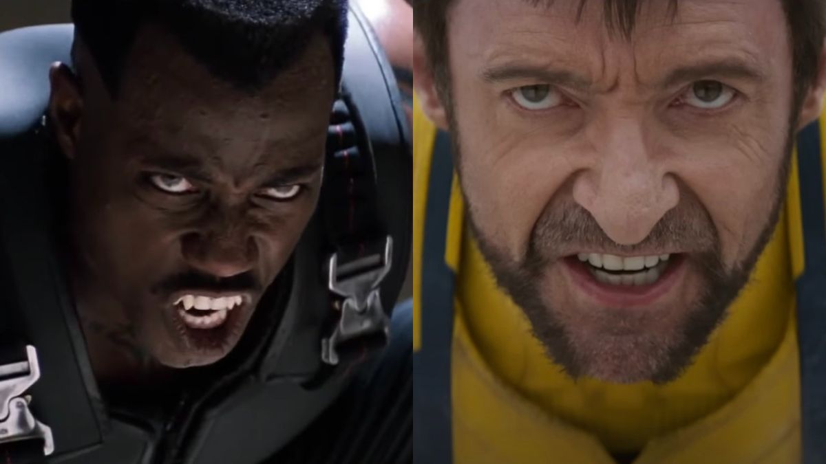 Blade (Eric Brooks) prepares to strike in Blade, while Logan (Hugh Jackman) prepares for a fight in Deadpool &amp; Wolverine