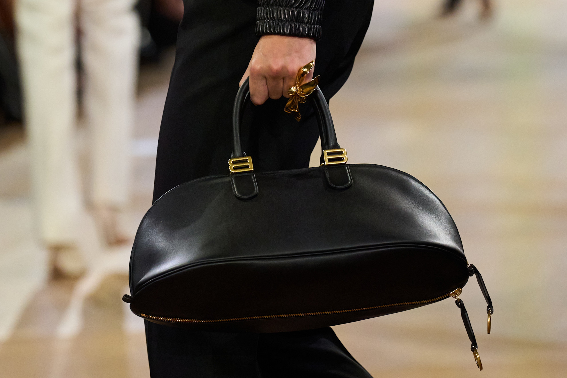 a detail image of the Balenciaga Bolero Bowling Bag on the spring/summer 202 runway