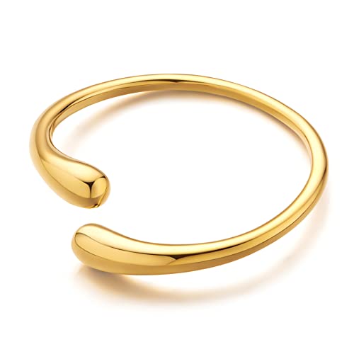 Lilie&white Gold Bangle Bracelet for Women – Adjustable Hypoallergenic Bracelet – Minimalist Polished Cuff, Tarnish-Resistant Jewellery – Gift for Women