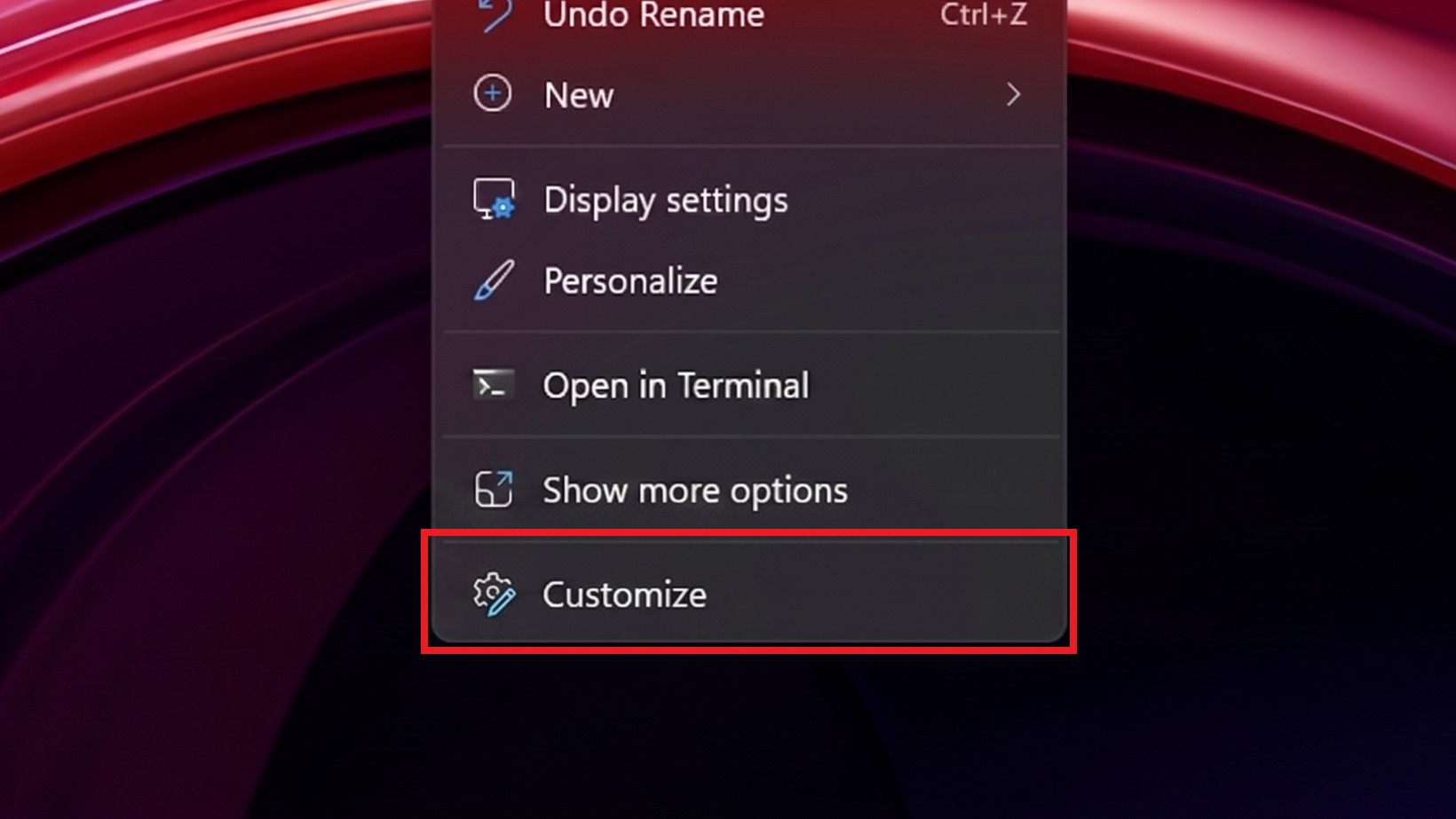 Windows 11 customize context menu option