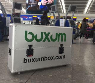 The Buxum Tourmalet Bike Box is really easy to push around. This shot was taken at Heathrow Airport.