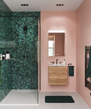 pink and green shower room