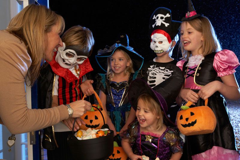 Kids Trick-Or-Treating in Costumes