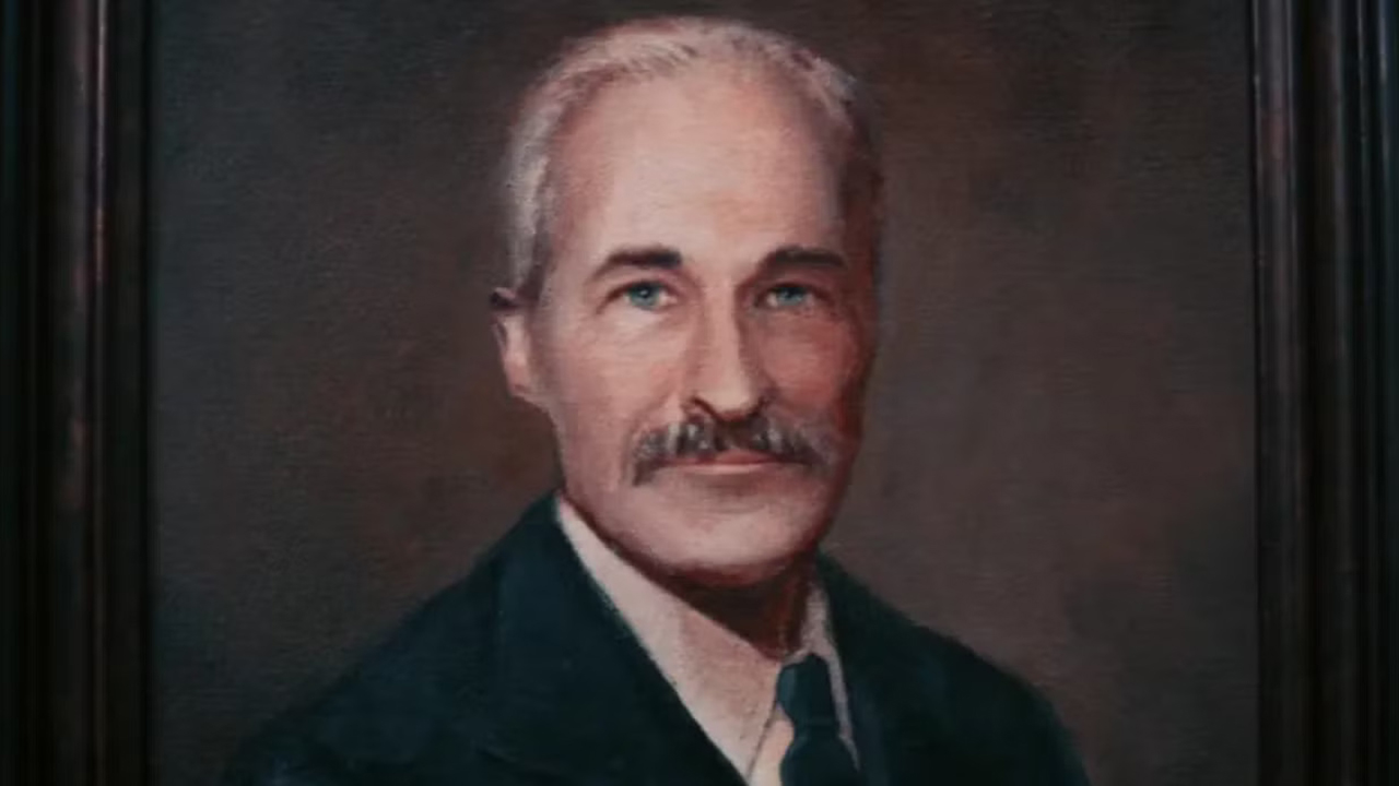 A screenshot of a painting of Lumon Industries founder Kier Eagan in Severance season 1