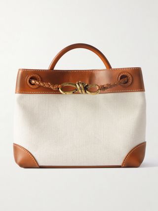 Andiamo small embellished leather-trimmed canvas tote