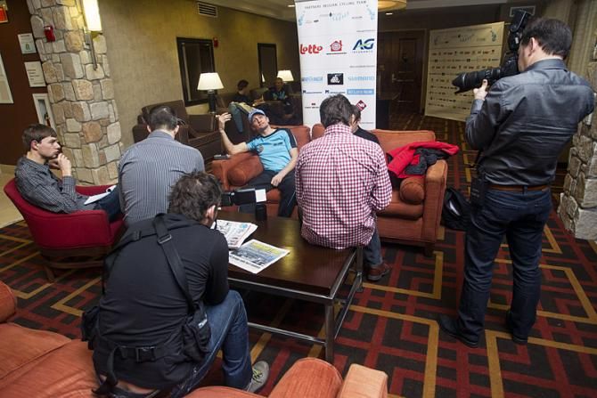 Bart Wellens speaks to the press in Louisville.