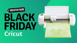 Black Friday promo with Cricut machine features on green background
