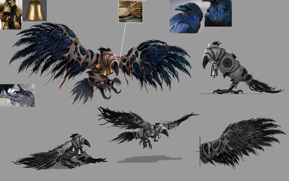 Concept art of bird people for a video game