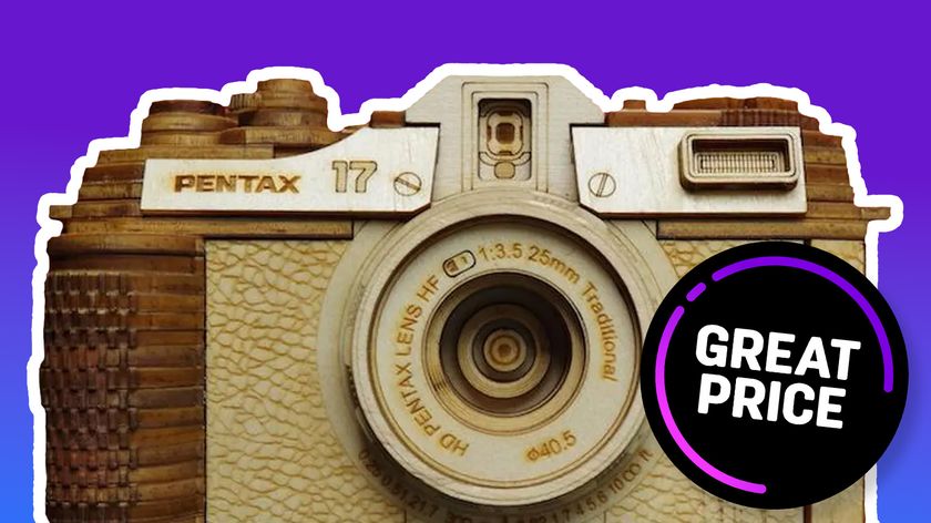 CameraTins wooden Pentax 17 on blue to purple gradient with roundel 