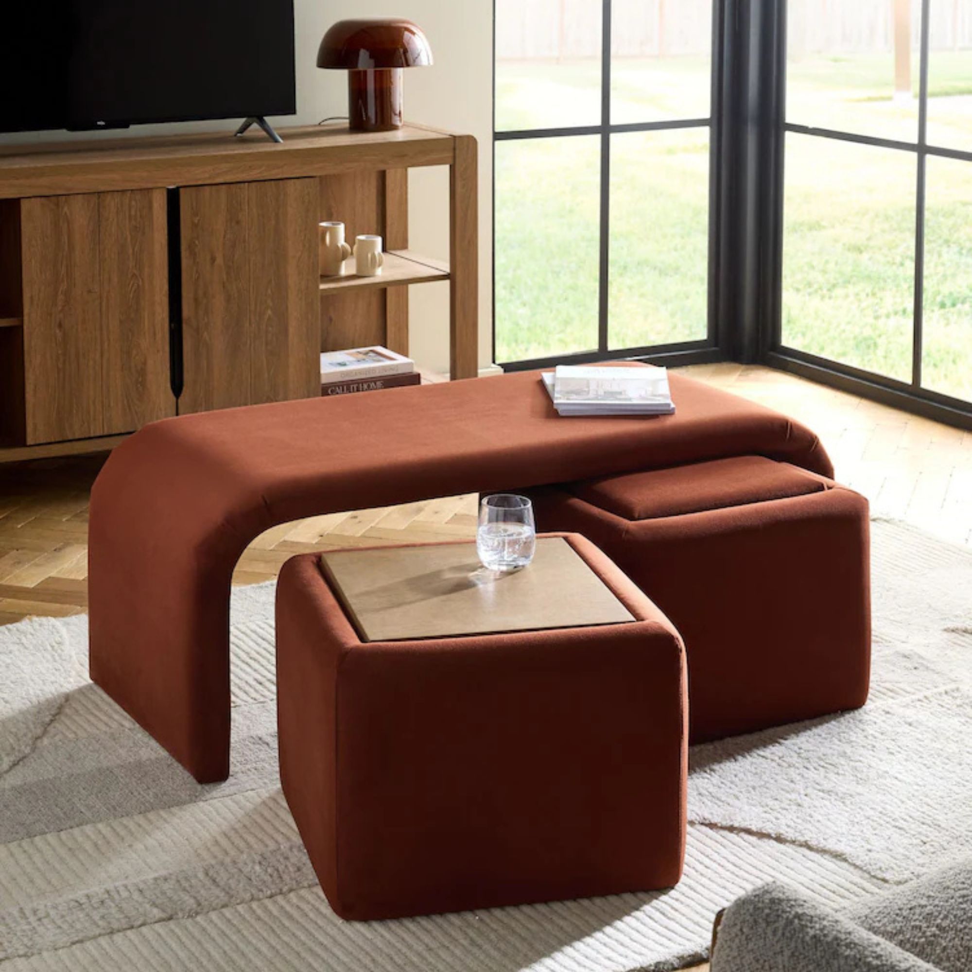 Next, Soft Velvet Rust Brown Sidney Coffee Table