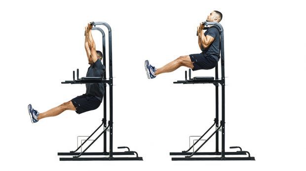 Man demonstrates two positions of the L-sit chin-up