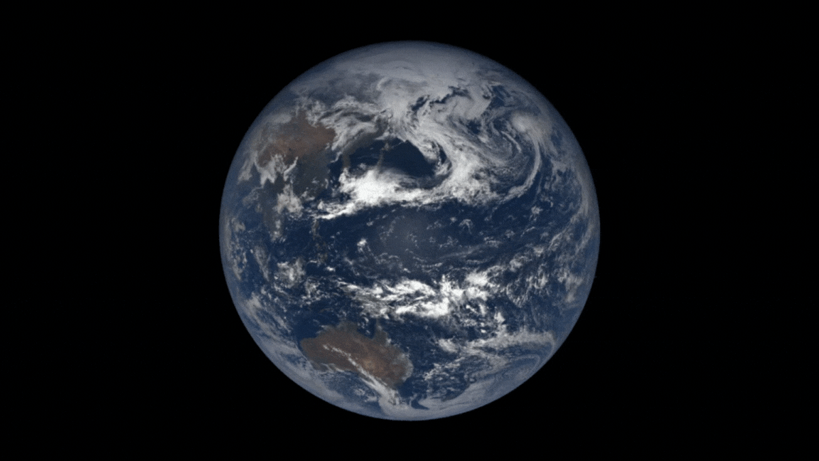 The planet Earth on April 17, 2019. The Earth Polychromatic Imaging Camera (EPIC), a NASA camera aboard NOAA’s DSCOVR spacecraft, returns daily images of Earth from a distance of nearly 1 million miles (1.6 million kilometers). This animation shows the entire rotation of the planet on that day.