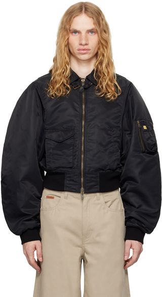 Black Shrunken Bomber Jacket