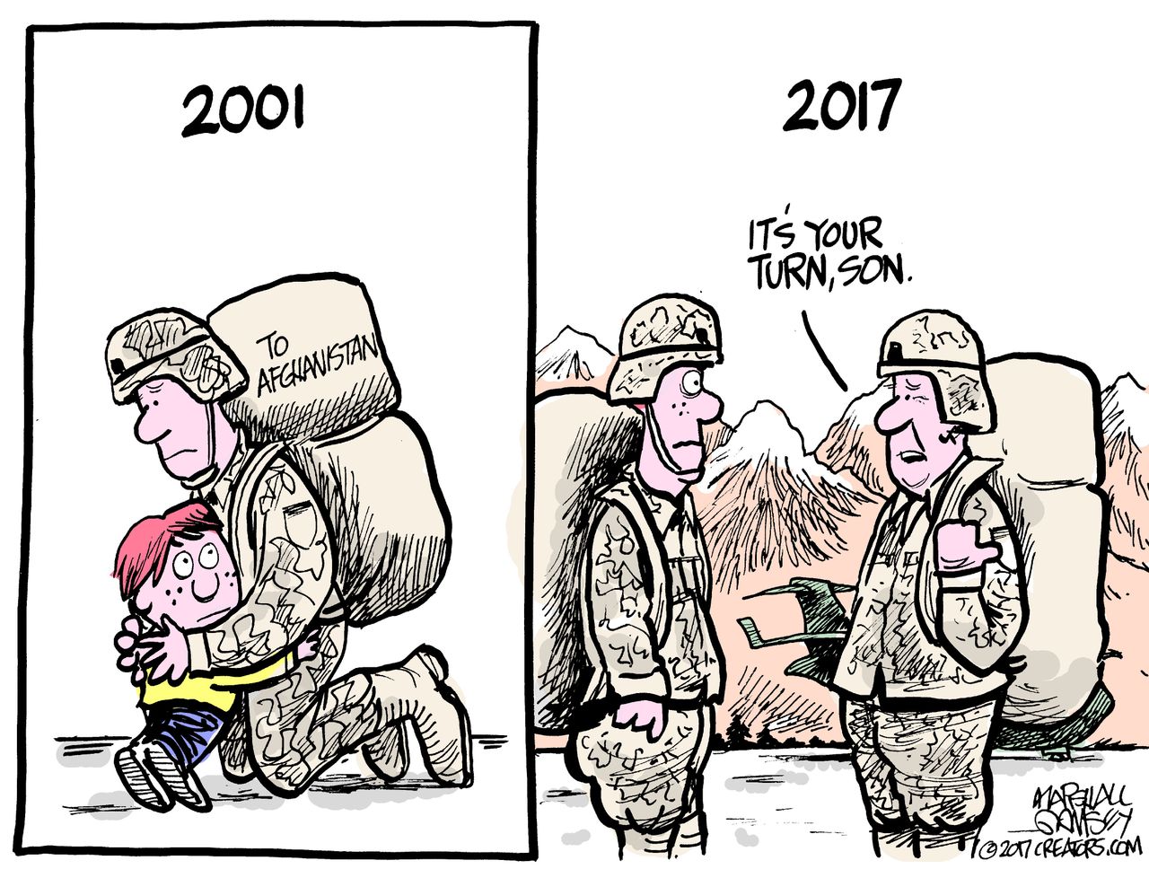 Political cartoon U.S. Trump Afghanistan war