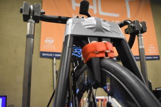 Wahoo Kickr Rollr being lab tested with Velcro over the clamp