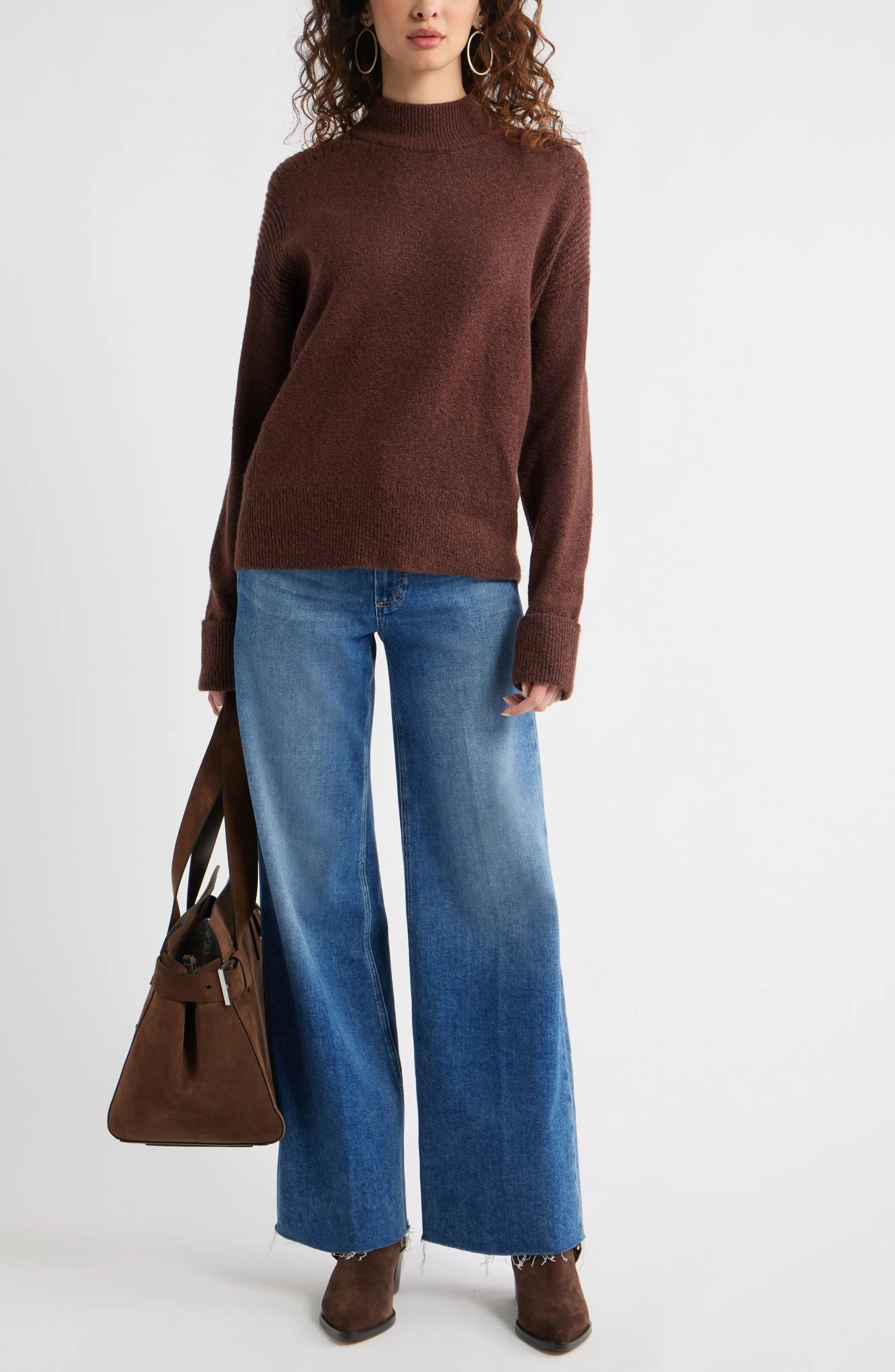 Treasure &amp; Bond, Rib Detail Mock Neck Sweater
