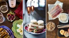 Plates of canapes and finger food with drinks