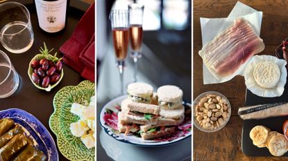 Plates of canapes and finger food with drinks