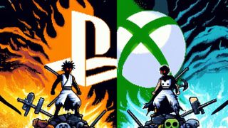 Xbox vs. PlayStation, pixel art