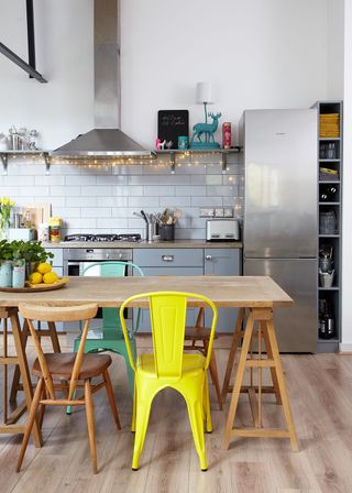 kitchen with wooden flooring and dining table