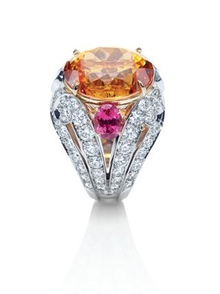 mandarin garnet, spinels and diamonds ring