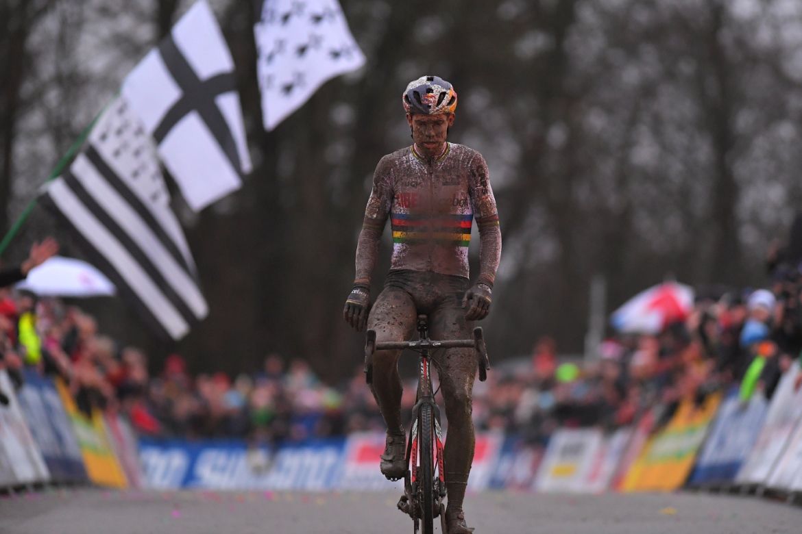 Wout van Aert crosses the line