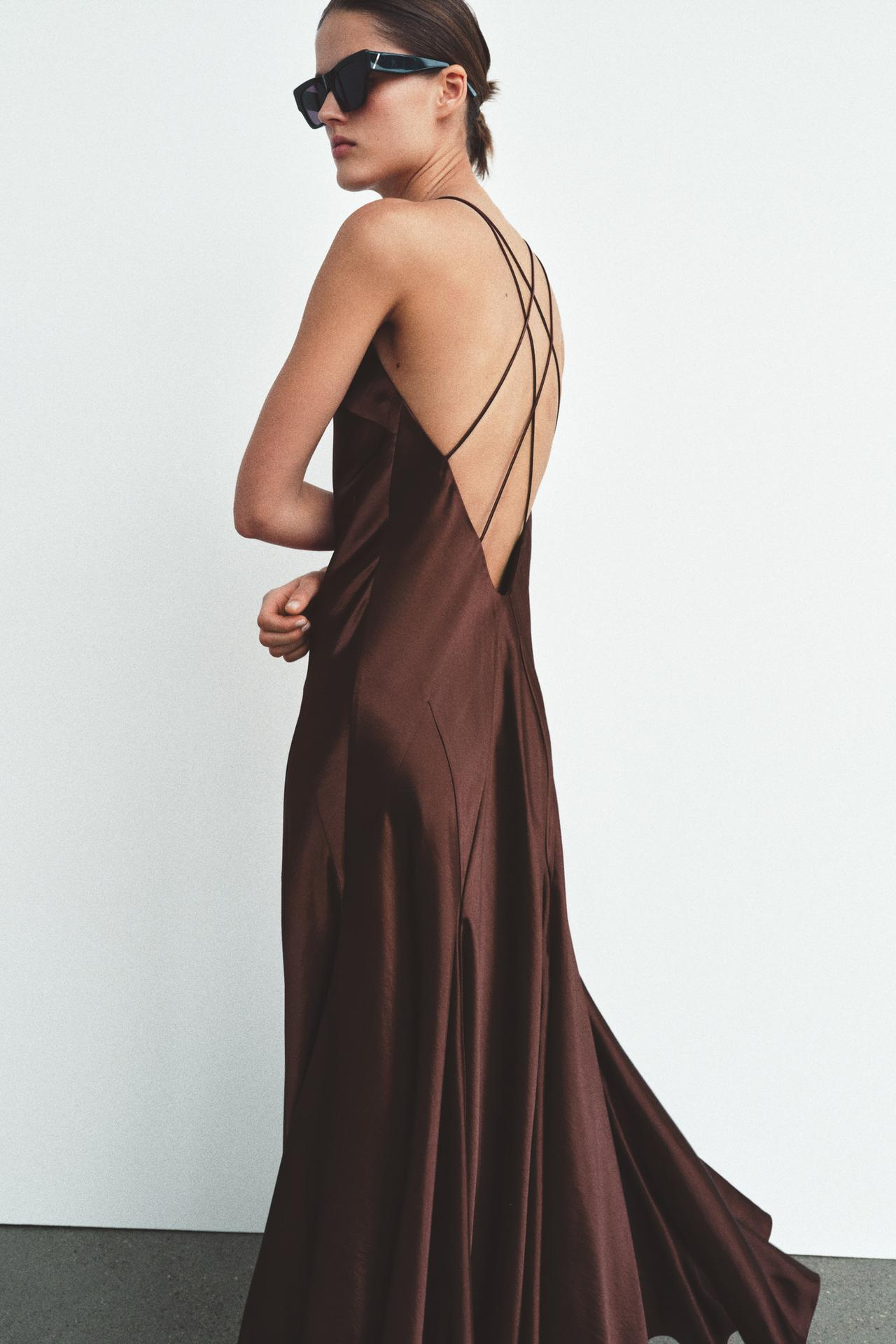 Zara, Voluminous Satin Long Dress