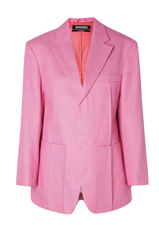 pink linen suit