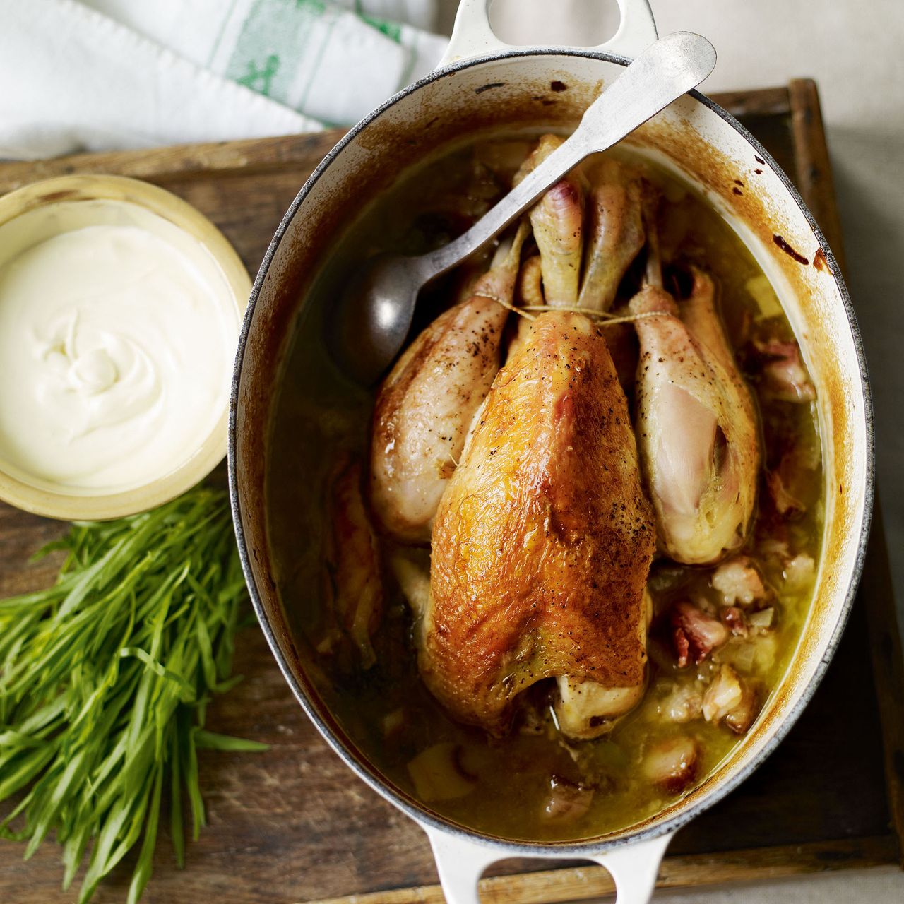 Pot Roast Chicken with Creamy Tarragon Sauce