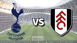 The Tottenham Hotspur and Fulham club badges on top of a photo of Tottenham Hotspur Stadium in London, England