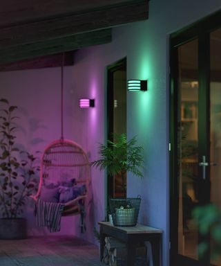 Pink and green hued outdoor wall mounted lights