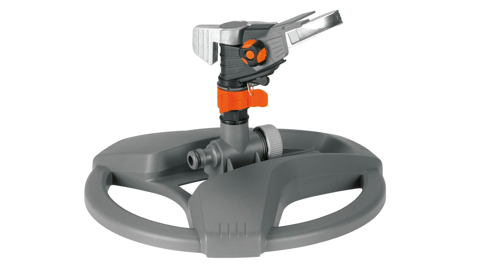 Gardena Premium Pulse garden sprinkler in grey on a white background