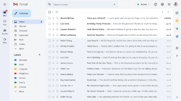 Naujo šoninio skydelio GIF „Gmail“ sąsajoje