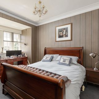 double bedroom with wooden sleigh bed