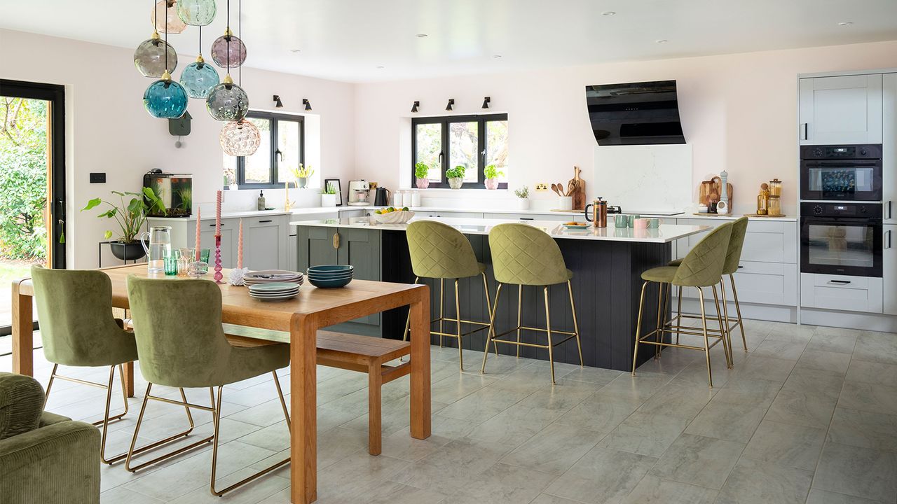 kitchen diner with island and dining table