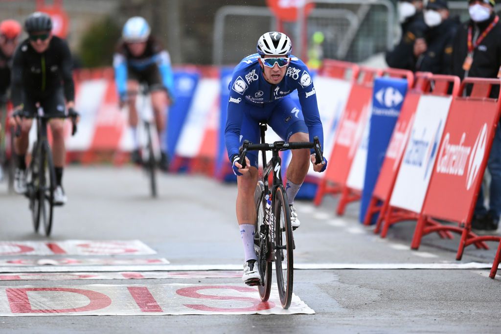 PUEBLA DE SANABRIA SPAIN NOVEMBER 05 Arrival Jannik Steimle of Germany and Team Deceuninck QuickStep during the 75th Tour of Spain 2020 Stage 15 a 2308km stage from Mos to Puebla de Sanabria 924m lavuelta LaVuelta20 La Vuelta on November 05 2020 in Puebla de Sanabria Spain Photo by David RamosGetty Images