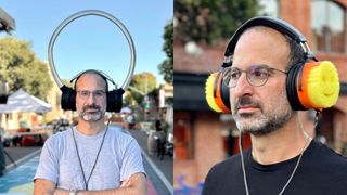 The creator of Pud&#039;s Small Batch Headphones, wearing two fine examples of his creations.