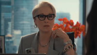 Meryl Streep sitting at a desk as Miranda Priestley in The Devil Wears Prada 2